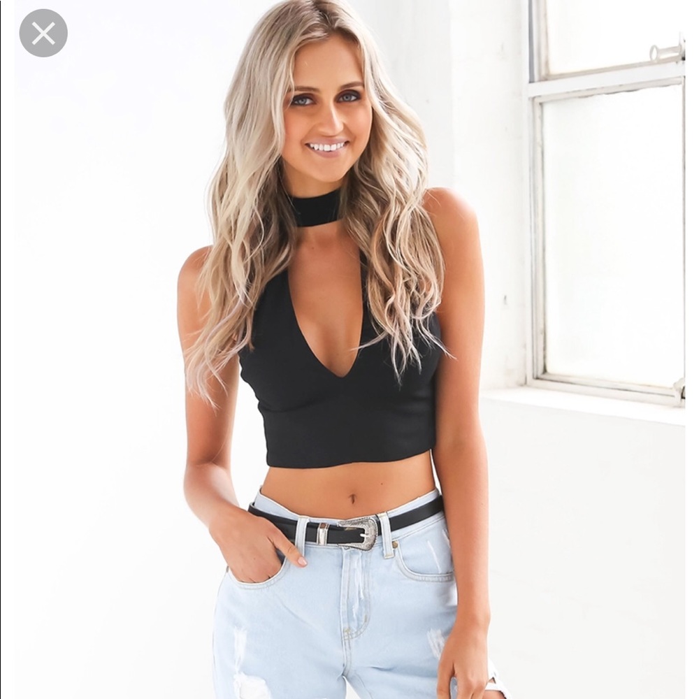 Tigermist Black Choker Crop Top